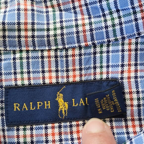 NWOT Ralph Lauren Men SZ 3XB Big Blue Plaid Button Down Shirt Colorful Pony - Picture 8 of 10